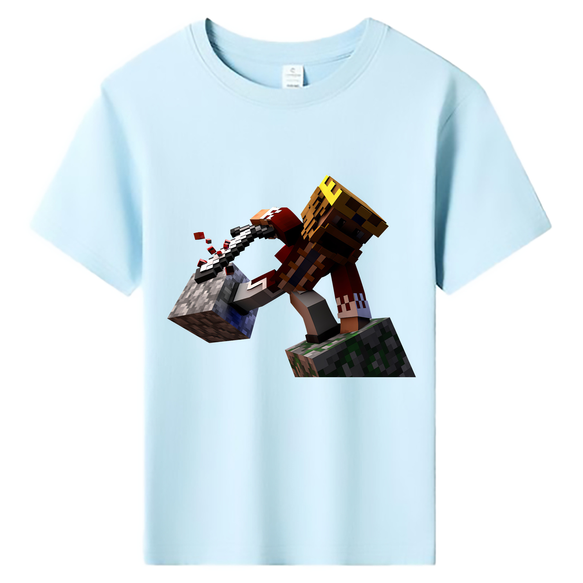 （画像用） マインクラフト ブロックの世界 Minecraft MC Block world 綿100％キッズTシャツ（フロントプリント）